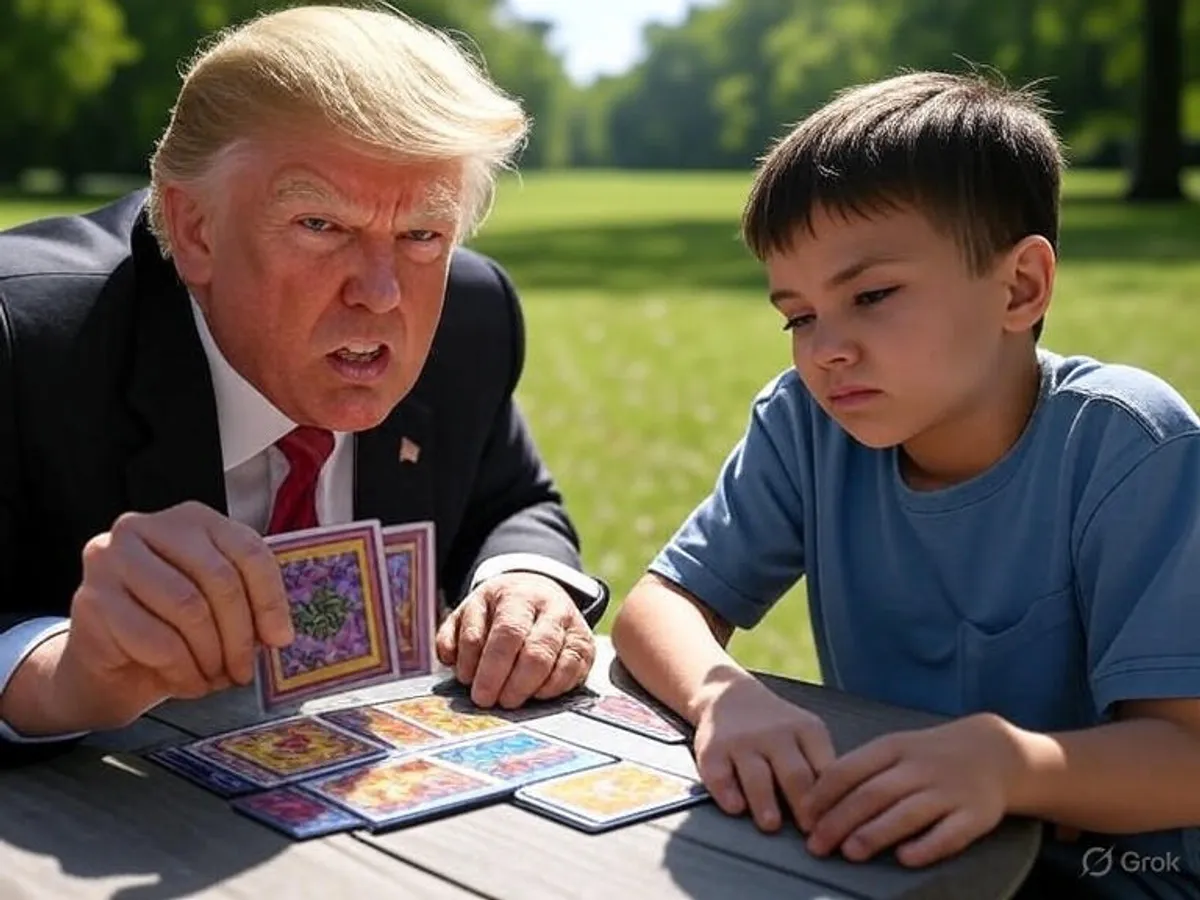 Donald Trump playing Yu-Gi-Oh with a child